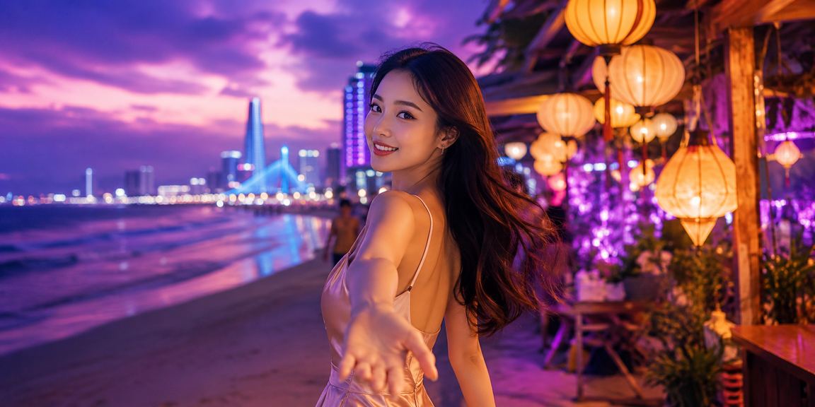 Cảnh chợ đêm Đà Nẵng với không gian giải trí casino sôi động và ánh đèn lung linh