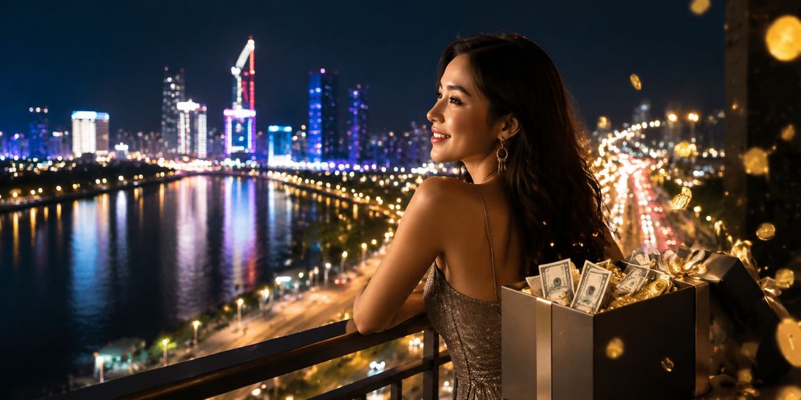 Không gian sòng casino neon tại TP. Hồ Chí Minh với ánh đèn đêm rực rỡ