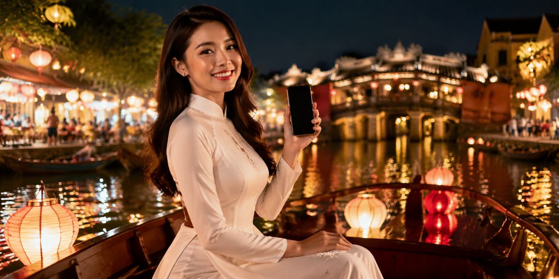 Người dùng đăng ký tài khoản tại Hội An với trang phục áo dài truyền thống Việt Nam